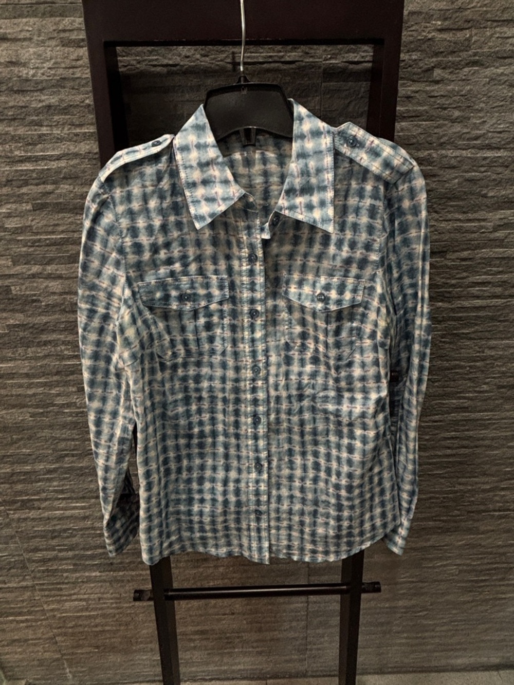 Tory Burch Blue Plaid Button-Up Shirt